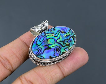 Pingente de concha de abalone: joia vintage feita à mão em prata esterlina 925