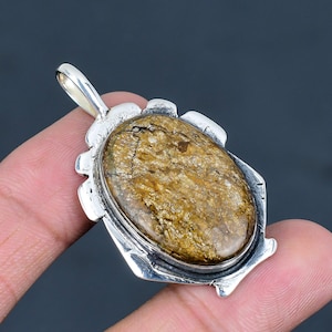 Colgante de broncita en plata de ley 925, diseño único, piedra preciosa natural, joyería de plata, regalo para madre, hecho a mano.