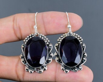 ファセットカットのアフリカンアメジストイヤリング：ハンドメイド925