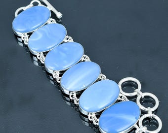 ハンドメイドのオワイヒーブルーオパールブレスレット：925 