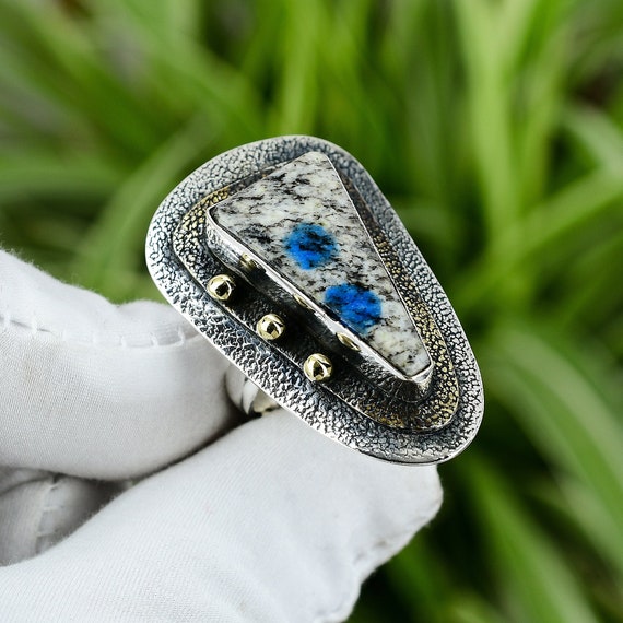K2 Bague Jaspe 925 Bague en argent sterling Bague r glable 18K