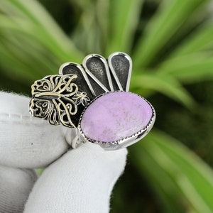 Phosphosiderite Butterfly Ring: Handmade 925 Sterling Silver, 18K Gold Plated, Adjustable