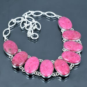 Rhodonite necklace 925 sterling silver necklace natural gemstone jewelry adjustable chain necklace gifts for mom handmade designer necklace
