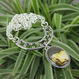 Handmade Septarian Gemstone Necklace: 925 Sterling Silver Adjustable Chain