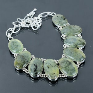 Moss Prehnit Halskette 925 Sterling Silber Halskette Verstellbare Kette Halskette Moss Prehnit Edelstein Schmuck Handgemachte Halskette Hochzeitsgeschenke