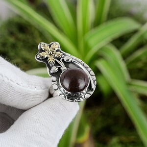 Handmade Boulder Opal Ring: 925 Sterling Silver, 18K Gold Flower, Adjustable