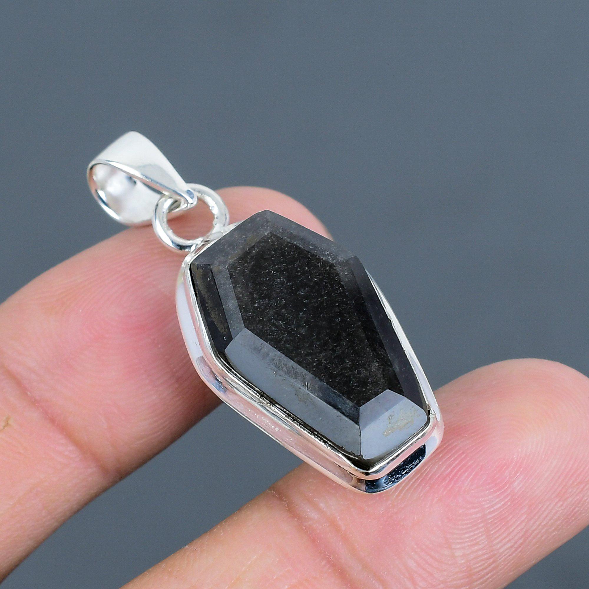 ペンダント Silver Sheen Obsidian Pendant: 925 Sterling Silver Coffin Gemstone