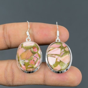 Copper Pink Opal Earring 925 Sterling Silver Earrings Original Gemstone Earrings Handmade Dangle Earring Brand New Jewelry Anniversary Gift