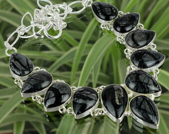 Handmade Picasso Jasper 925 Sterling Silver Necklace - Adjustable Chain