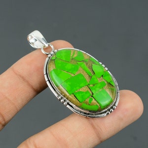 Copper Green Turquoise Pendant Real Gemstone Jewelry 925 Sterling Silver Pendant Handmade Unique Style Pendant Gift For Wife Silver Jewelry