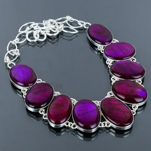 Purple Fire Labradorite Necklace: Handmade 925 Sterling Silver, Adjustable