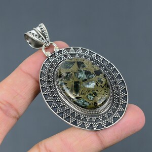 Handmade Seraphinite 925 Sterling Silver Pendant - Vintage Gemstone Jewelry
