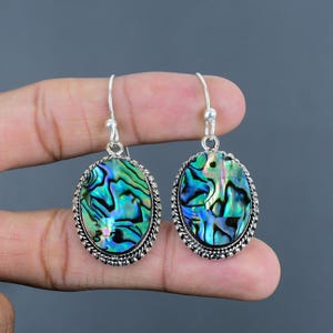 Abalone Shell Earrings: Handmade 925 Sterling Silver Gemstone Jewelry