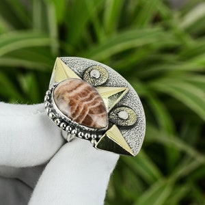 Rhodochrosite Ring 925 Sterling Silver Ring Adjustable Ring 18K Gold Plated Gemstone Designer Ring Handmade Jewelry Mother&#39;s Day Gift