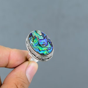 Ring abaloneschelp: handgemaakte 925 sterlingzilveren verstelbare edelsteenring