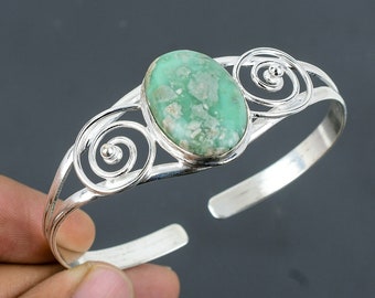 Variscite Bangle: Handmade 925 Sterling Silver Adjustable Cuff