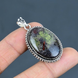 Handmade Dragon Bloodstone Pendant: Oval Sterling Silver Gemstone Jewelry