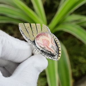 Rhodochrosite Ring 925 Sterling Silver Ring Adjustable Ring 18K Gold Plated Handmade Ring Original Gemstone Ring Statement Jewelry