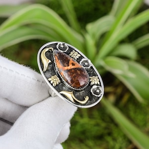 Bauxite Ring 925 Sterling Silver Ring Adjustable Ring 18K Gold Plated Real Gemstone Ring Handmade Jewelry Engagement Gift Boho Ring