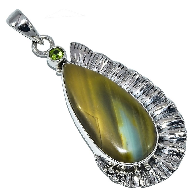 Antique Natural Imperial Jasper Gemstone Pendant Silver Jewelry Engagement Gift Gemstone Handmade Ethnic 925 Sterling Silver Pendant 6 CM
