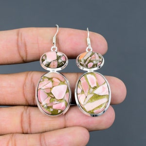 Copper Pink Opal Earring 925 Sterling Silver Earrings Handmade Jewelry Genuine Gemstone Earrings Designer Earring For Gift Pink Opal Jewelry
