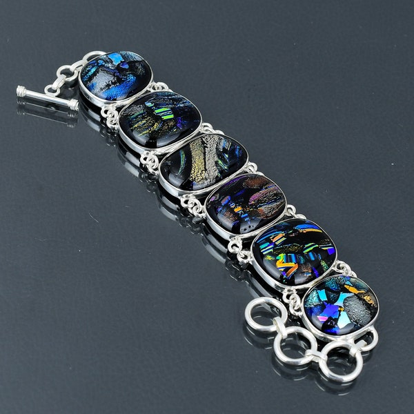 American Dichroic Glass Bracelet 925 Sterling Silver Bracelet Adjustable Chain Bracelet Original Gemstone Bracelet Handmade Jewelry For Gift