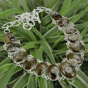 Ammonite Fossil Necklace: Handmade 925 Sterling Silver Boho Jewelry