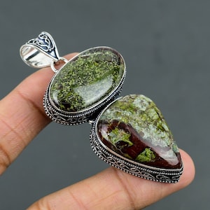 Handmade Dragon Bloodstone 925 Sterling Silver Pendant: Vintage Gemstone Jewelry