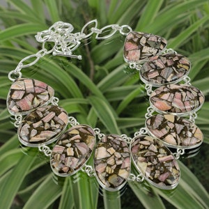 Copper Rhodochrosite Necklace 925 Sterling Silver Necklace Adjustable Chain Necklace Gemstone Handmade Jewelry Unique Necklace For Gift