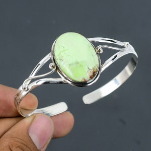 Lemon Chrysoprase Cuff Bracelet 925 Sterling Silver Bangle Handmade Gemstone Jewelry Adjustable Cuff Bracelet Unique Bangle Anniversary Gift