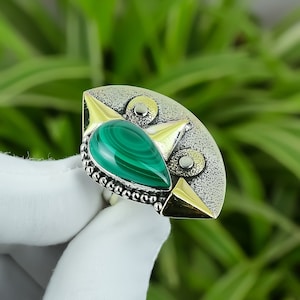 Malachite Ring 925 Sterling Silver Ring Adjustable Ring 18K Gold Plated Natural Gemstone Ring Handmade Jewelry Promise Rings Gift For Her