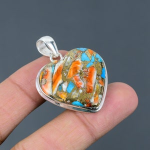 Spiny Oyster Copper Turquoise Pendant 925 Sterling Silver Pendant Gemstone Pendant Statement Jewelry Handmade Pendant Women&#39;s Special Gift