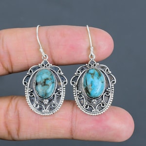 Tibetan Turquoise Earring 925 Sterling Silver Earrings Vintage Jewelry Genuine Gemstone Earring Handmade Earring Boho Jewelry Gifts For Wife