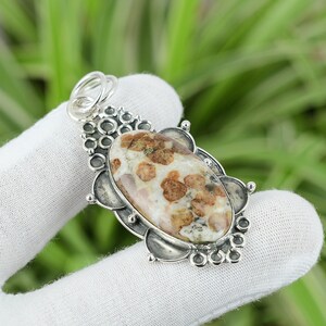 Spessartine Garnet In Limestone Pendant 925 Sterling Silver Pendant Natural Gemstone Pendant Handmade Jewelry Gift For Mom Brand New Pendant