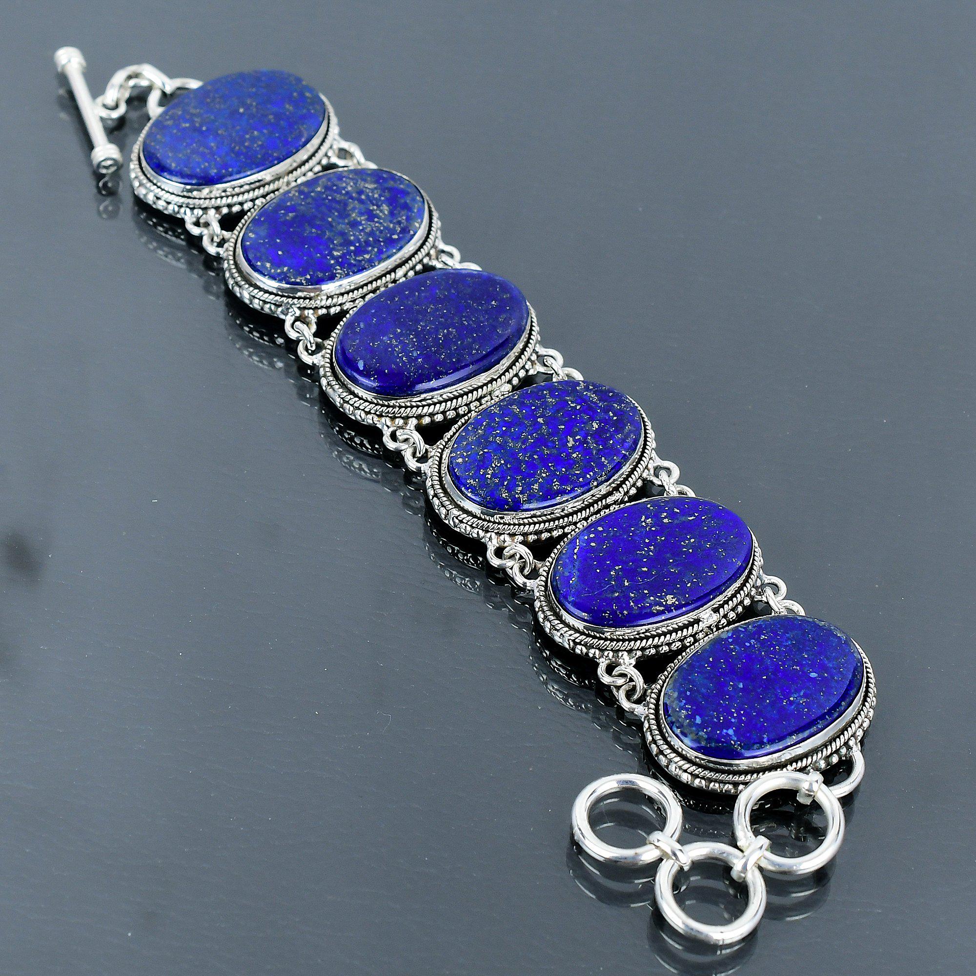 Bracelet Réglable En Argent Sterling 925 Avec Lapis-lazuli - Fait Main, Pierre Bleue, Ajustable 7-8 Pouces