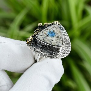 Handmade K2 Jasper Ring: Trillion Gemstone, Sterling Silver Adjustable Band