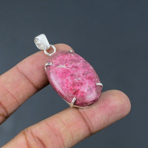 Handmade Oval Thulite Pendant: 925 Sterling Silver Gemstone Jewelry