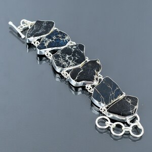 Black Sea Sediment Jasper Bracelet 925 Sterling Silver Bracelet Adjustable Chain Bracelet Handmade Gemstone Bracelet Unique Jewelry For Gift