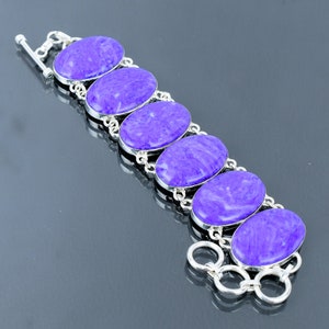 Charoite Bracelet 925 Sterling Silver Bracelet Adjustable Chain Bracelet Handmade Charoite Jewelry Genuine Gemstone Bracelet Gift For Women