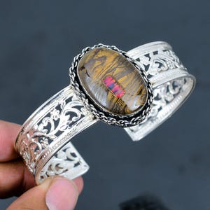 Ethopian opal in boulder opal bangle 925 sterling silver cuff bracelet handmade adjustable bangle very pretty gemstone jewelry wedding gifts