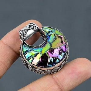 Titanium Druzy Pendant 925 Sterling Silver Pendant Handmade Jewelry Natural Gemstone Pendant Crescent Moon Pendant Vintage Jewelry For Gift