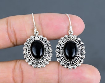 Black Onyx 925 Sterling Silver Earrings: Handmade Vintage Jewelry