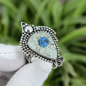 Handmade K2 Jasper Ring: Pear Stone, 925 Sterling Silver, Size 9.25