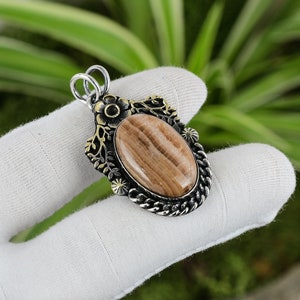 Honey Rhodochrosite Pendant 925 Sterling Silver Pendant 18K Gold Plated Rhodochrosite Jewelry Handmade Silver Pendant Gemstone Pendant