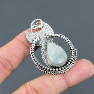Aquamarine Pendant 925 Sterling Silver Pendant Real Gemstone Jewelry Handmade Boho Style Pendant Silver Jewelry Gift For Girl Decent Pendant