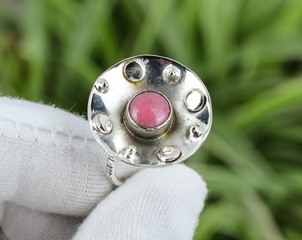 Handmade Rhodonite Ring: 925 Sterling Silver Gemstone Jewelry, Size 7