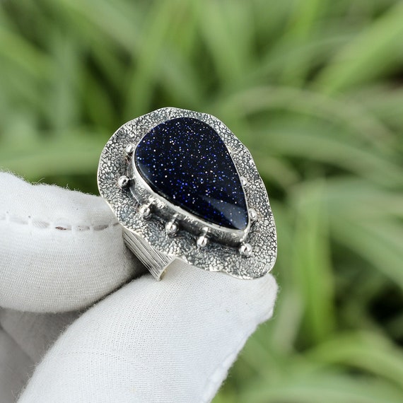Blue Sunstone Ring 925 Sterling Silver Ring Ring Size 6 Handmade