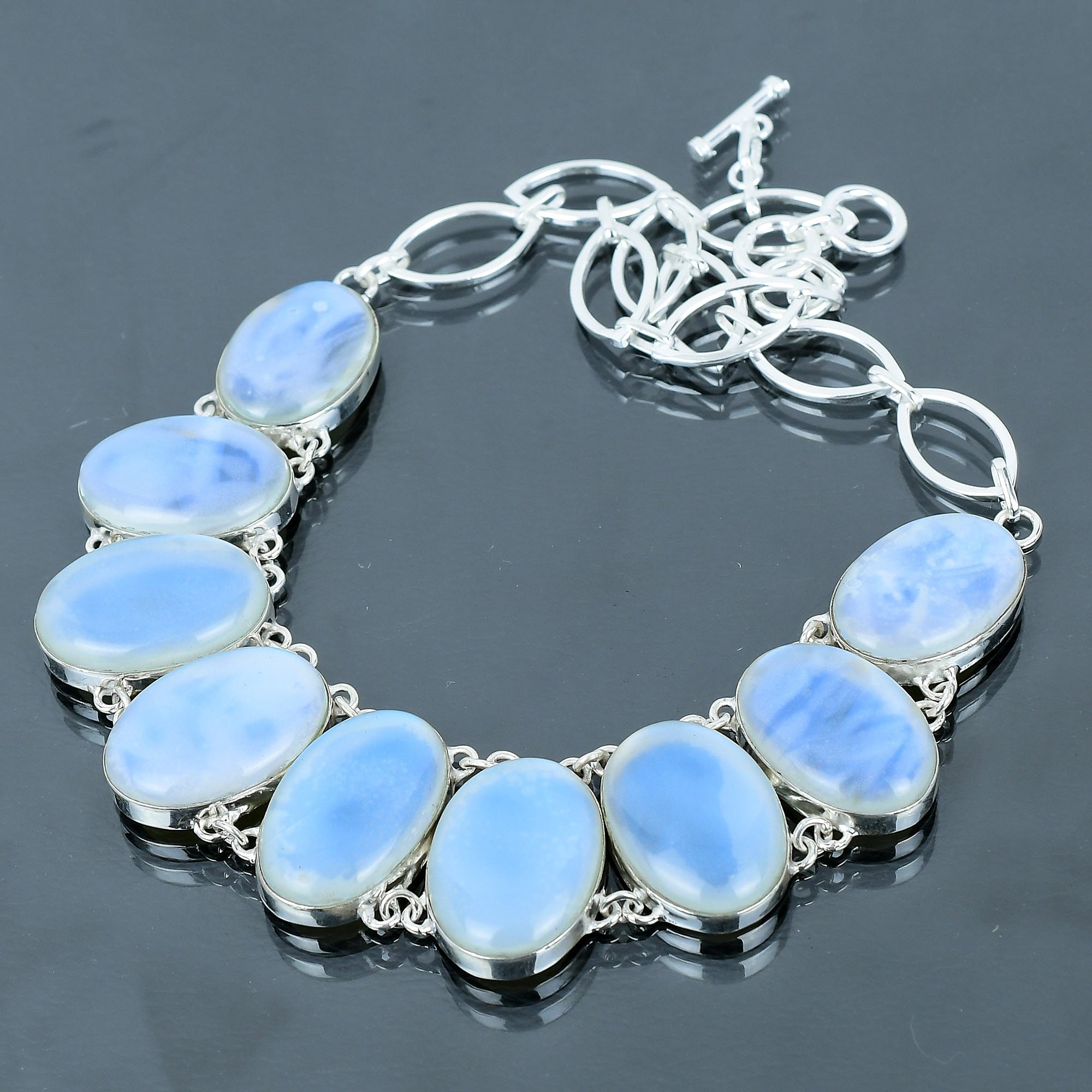 Splendido 925 in argento Sterling naturale arcobaleno pietra di luna forma Marqu