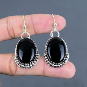 Handmade Black Onyx Earrings: 925 Sterling Silver, Natural Gemstone