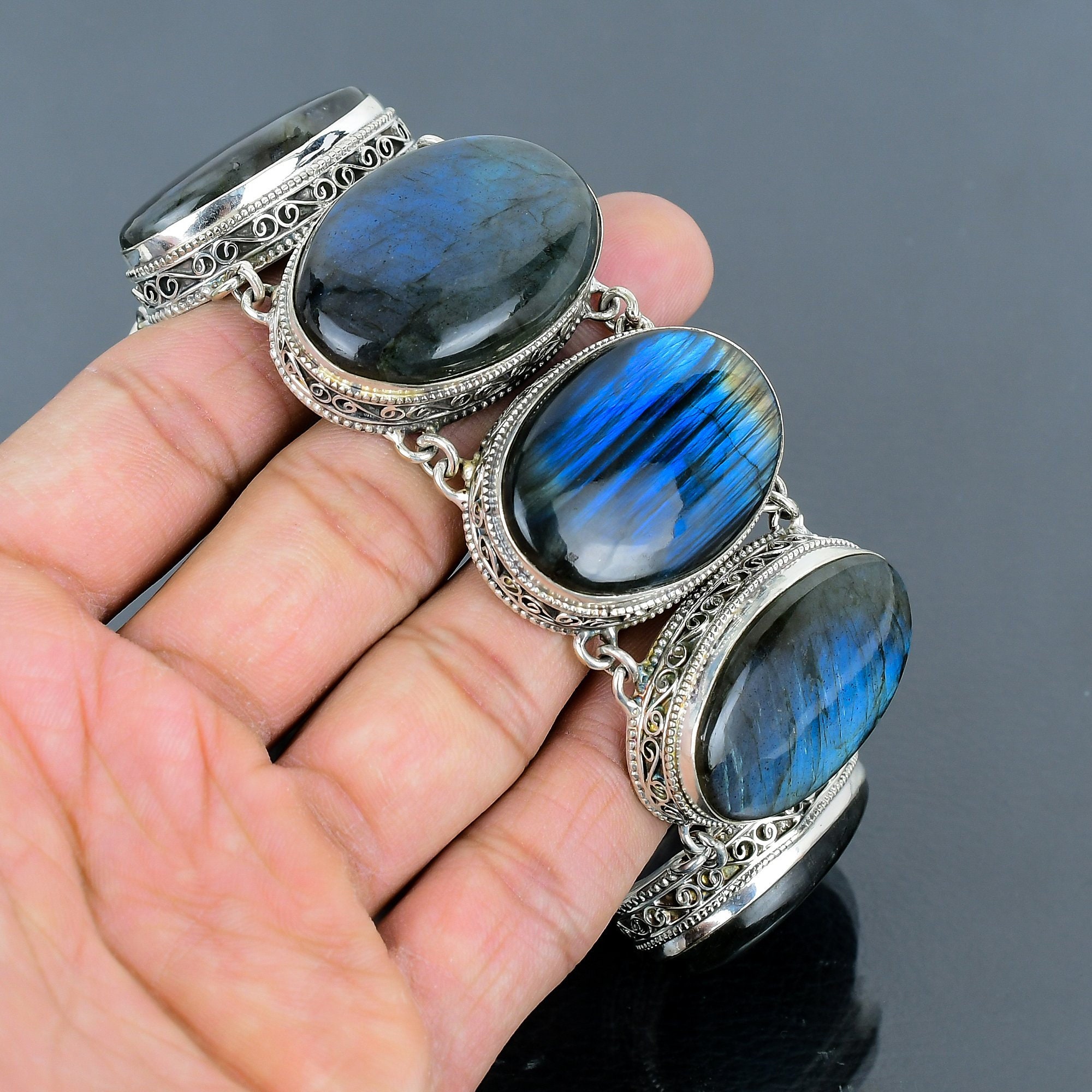 Labradorite Bracelet 925 Sterling Silver Bracelet Real